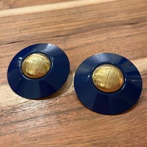 Chico's Navy Blue & Gold Round Stud Statement  Earrings